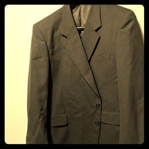 2 piece suit, Dark green with brown pinstripes